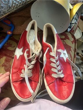 TC Red Low-Top Canvas Sneakers with White Trim